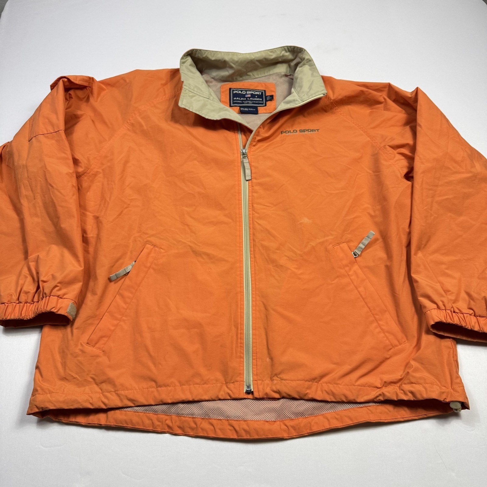 Vintage Polo Sport Ralph Lauren Jacket Mens Large Orange Zip Windbreaker 90s